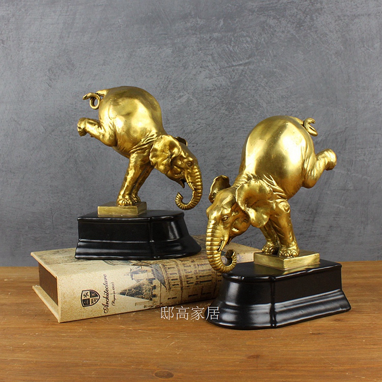 Luxury villa decoration ceramic crafts soft outfit copper inlaid copper bookend Elephant Bookends5
