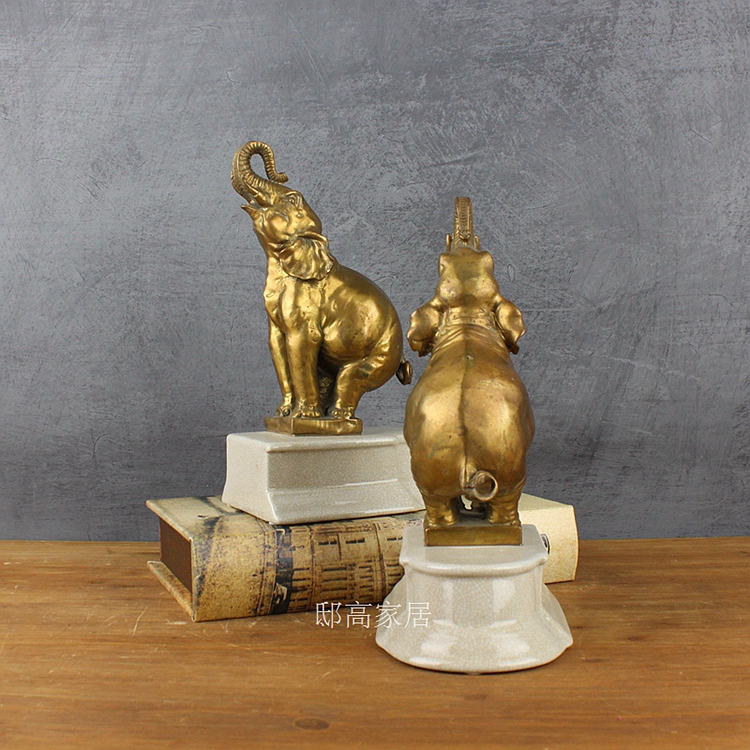Luxury villa decoration ceramic crafts soft outfit copper inlaid copper bookend Elephant Bookends8