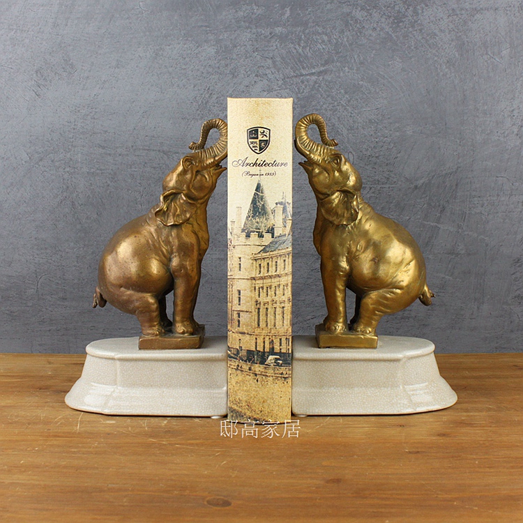 Luxury villa decoration ceramic crafts soft outfit copper inlaid copper bookend Elephant Bookends9