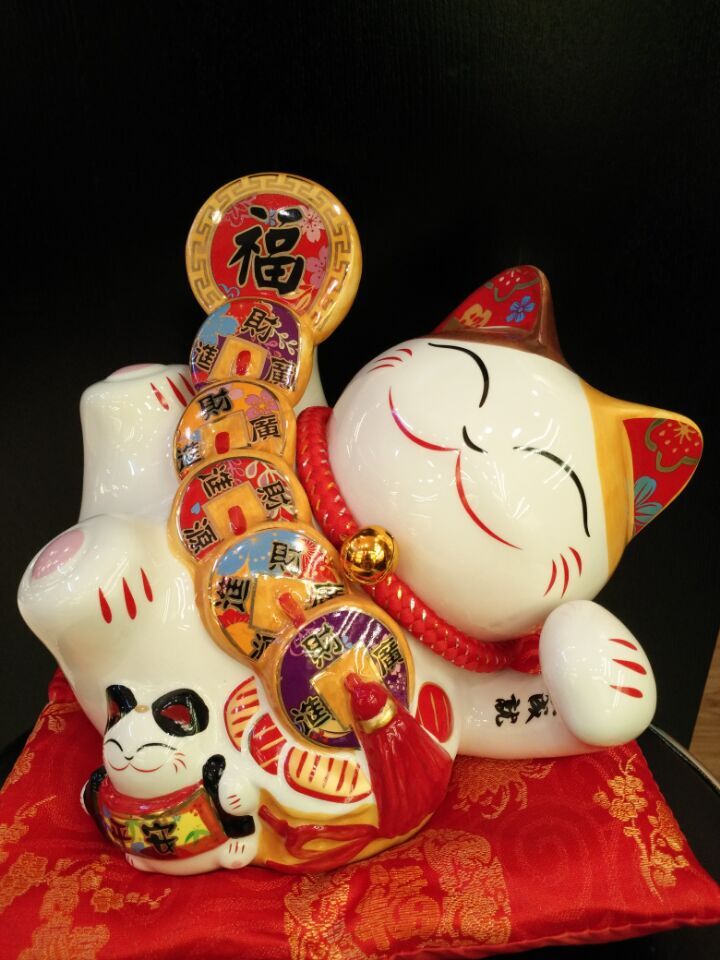 Japanese 8 inch safe lying ceramic money cat deposit cans1