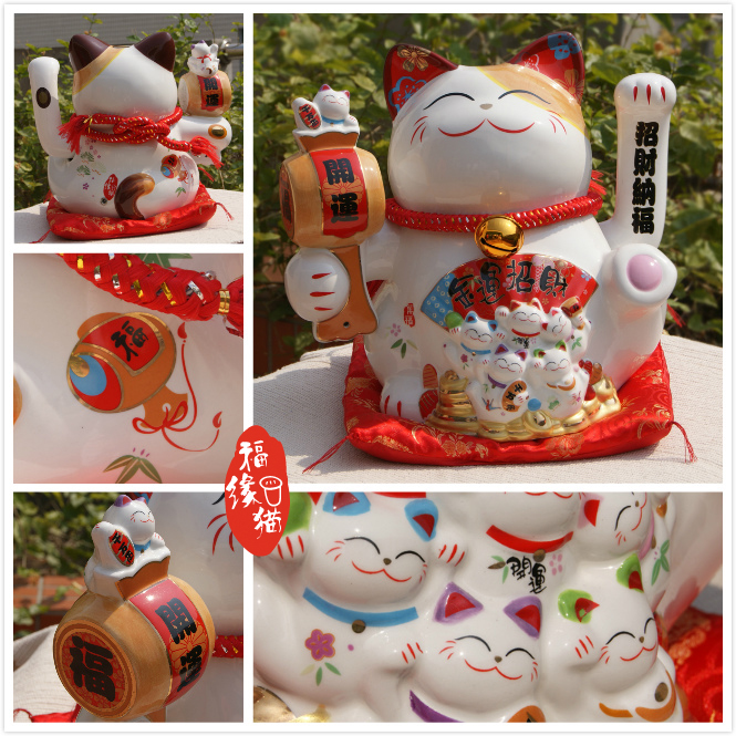 Chinese ceramic lucky 14 inch Jinyun Zhaocai beckoning cat other animal decoration decoration decoration decoration Feng Shui Home Furnishing1