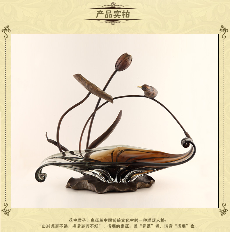 The new classical Home Furnishing Xinrong creative decorative elegant lotus fruit compote copper crystal glass handicraft5