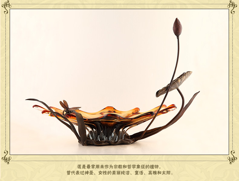 Xinrong crystal glass candy tray inlaid copper lotus lotus leaf lotus fruit plate decoration Hotel model room decoration6