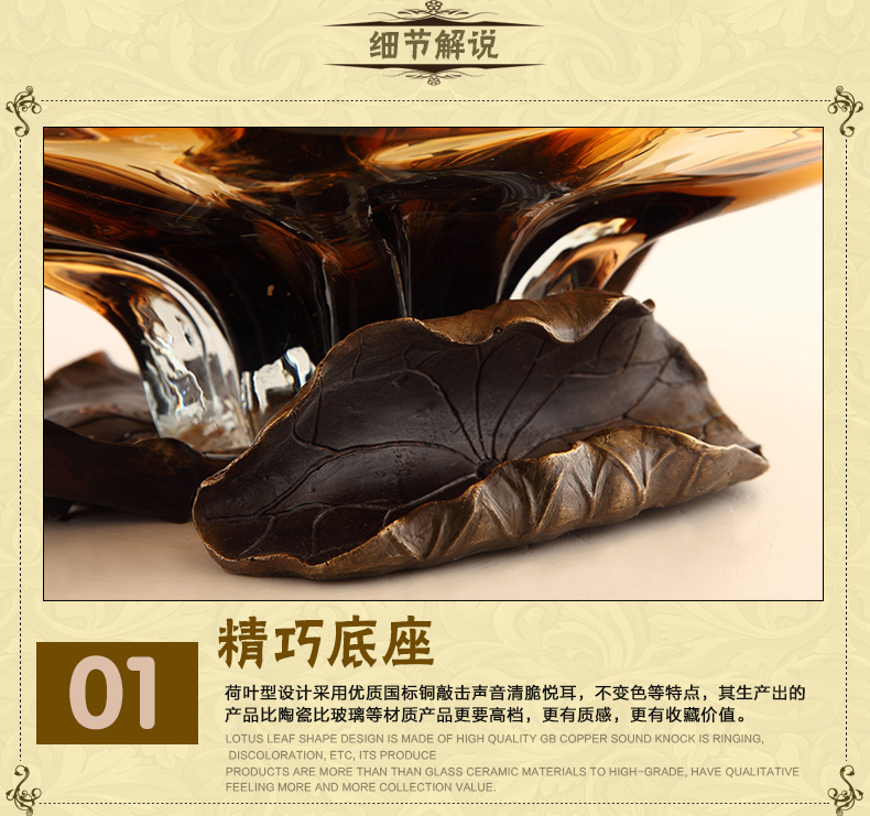Xinrong crystal glass candy tray inlaid copper lotus lotus leaf lotus fruit plate decoration Hotel model room decoration10
