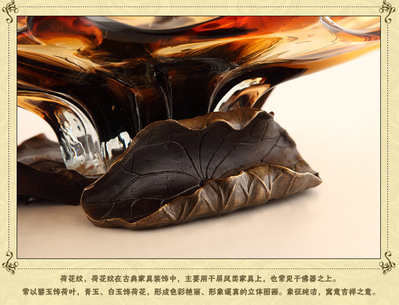Xinrong crystal glass candy tray inlaid copper lotus lotus leaf lotus fruit plate decoration Hotel model room decoration8