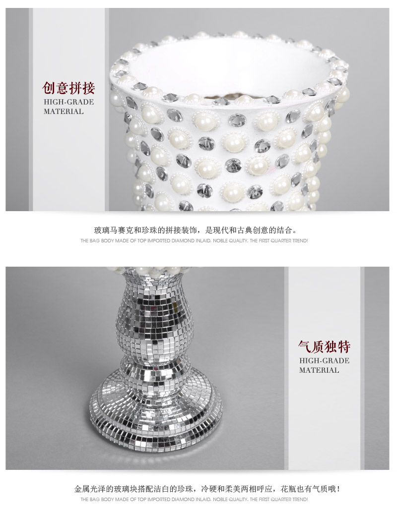 Pastoral style high-grade glass mosaic vase ornaments white resin pearl diamond paste paste pearl embellishment flowers in the vase is Home Furnishing Hotel decor decoration hp02195