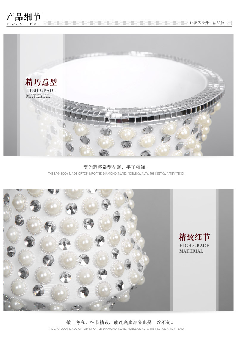 Pastoral style high-grade glass mosaic vase ornaments white resin pearl diamond paste paste pearl embellishment flowers in the vase is Home Furnishing Hotel decor decoration hp02194