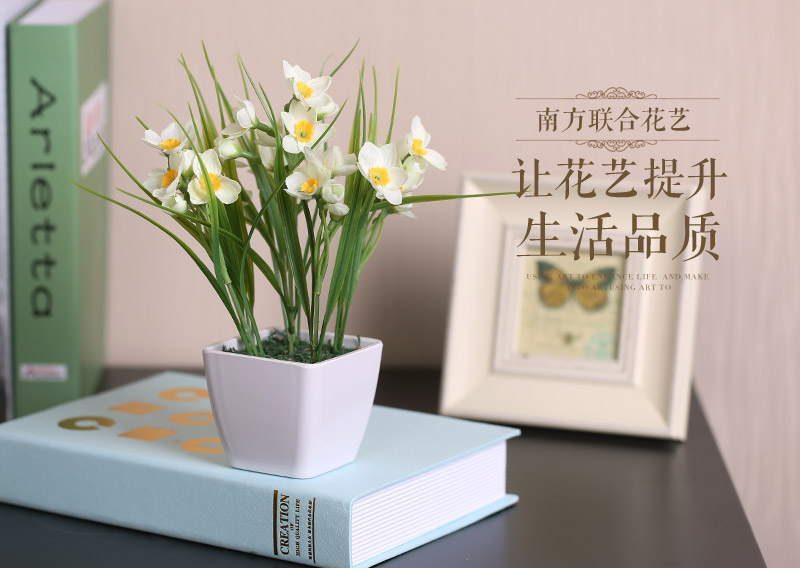 Chinese pastoral Mini Narcissus potted plastic foam fabric floral emulation flower art simulation flower living room table overall flower home decoration potted plant nf06041