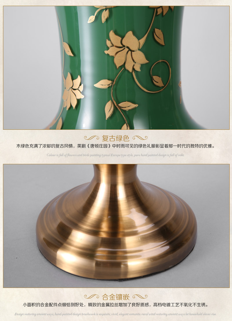 The golden flower vase carved wood green floor decoration K15-050306