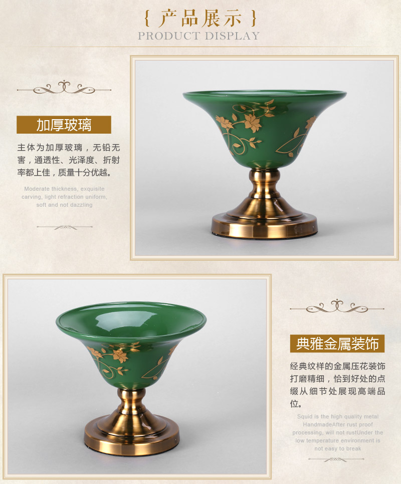 Chinese high-grade dark green golden glass decoration living room decoration K15-05033 Basin4