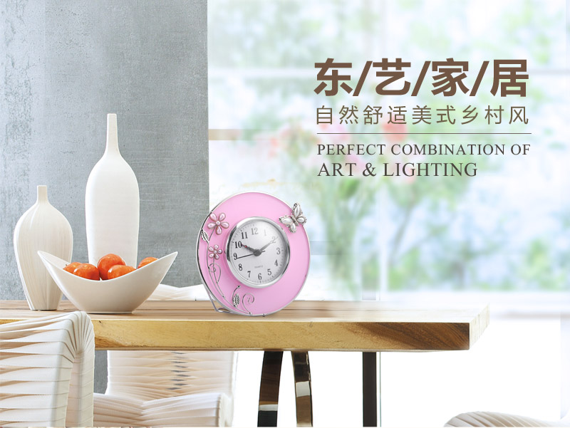 High-grade creative fashion stereo Pink Butterfly clock glass + floral decoration Home Furnishing alloy desktop clock P30-11