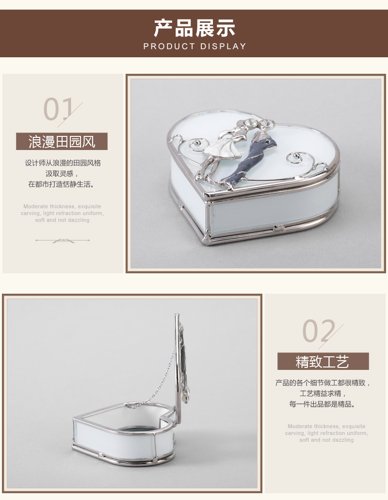 High fashion lovers stereo jewelry box jewelry box + white glass alloy decoration Home Furnishing practical decoration box P32-44