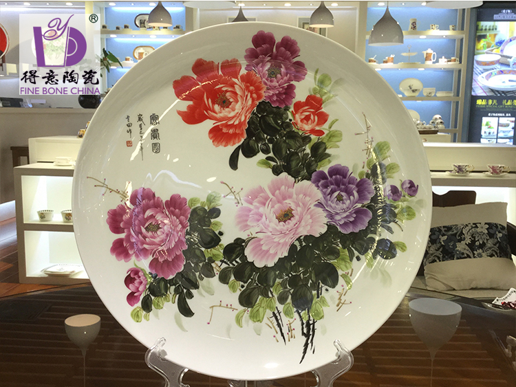 16 inch hand-painted flowers national beauty and heavenly fragrance bone pattern moonlight dish decoration ceramic ornaments Home Furnishing decorative ornaments1