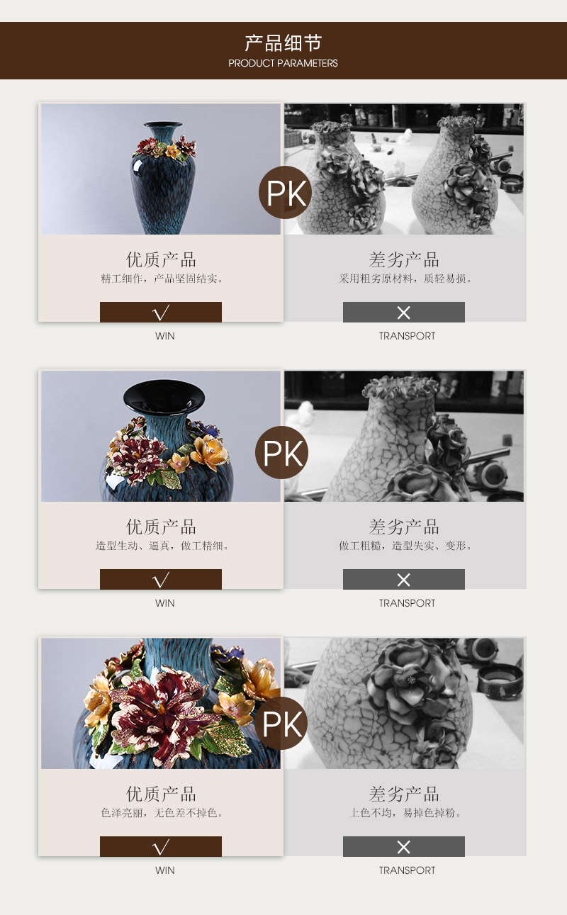 Chinese retro high-grade flowers rich vase ornaments color crystal alloy decorations inside the living room decoration HKFG6