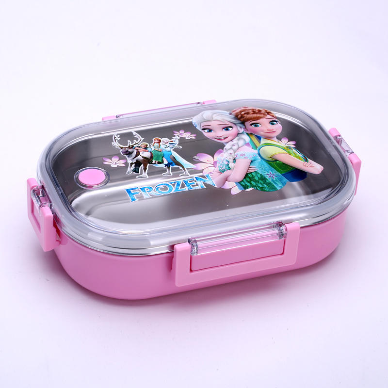 Cartoon children stainless steel tableware lunch box convenient lunch box baby plate sealed cover 33182