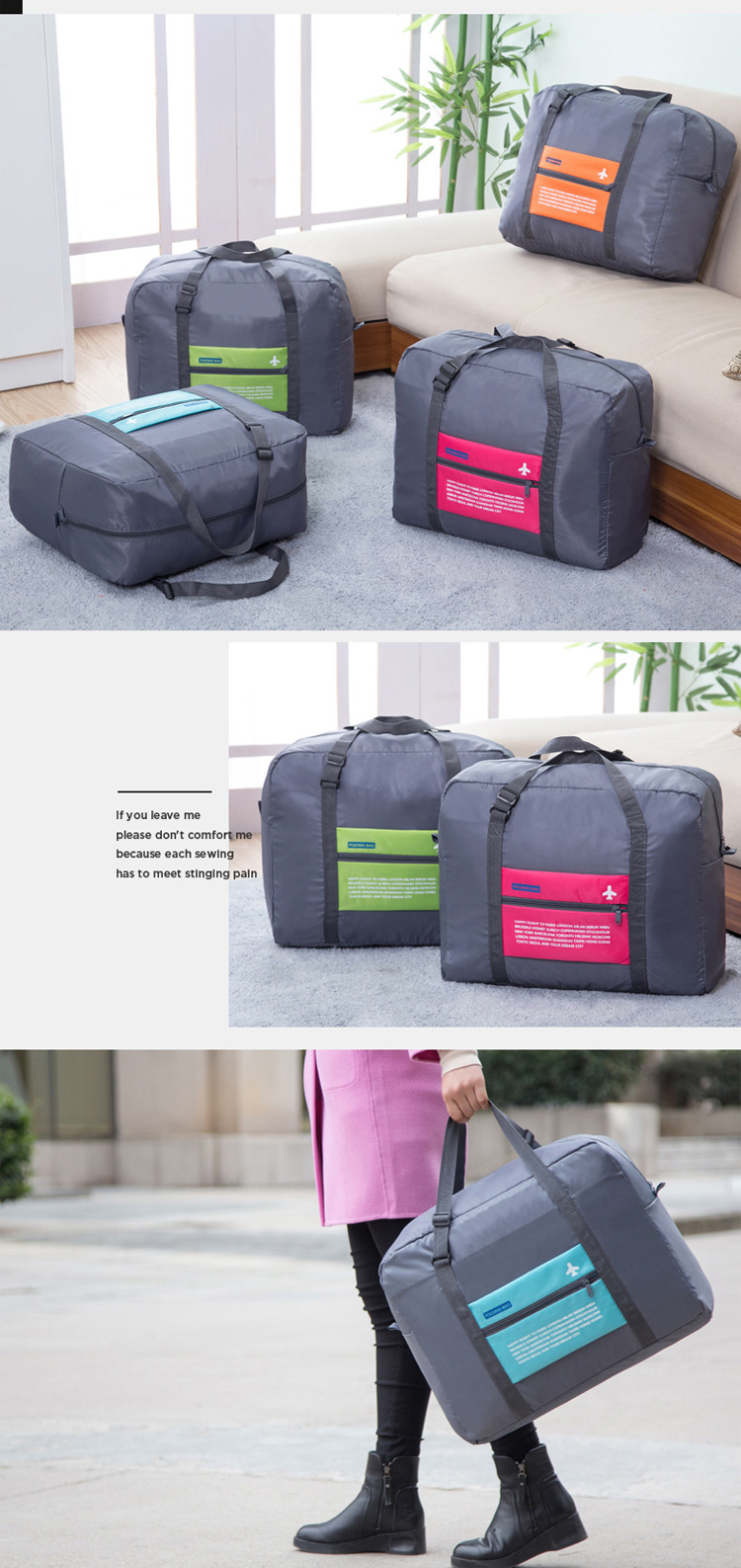 Folding travel bag hand luggage bag and boarding large capacity short trip bag waterproof jacket box4
