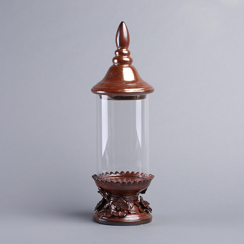 Simple retro nostalgia textured glass candlestick Candlestick Brown furnishings display props YSD288B-GN15B221