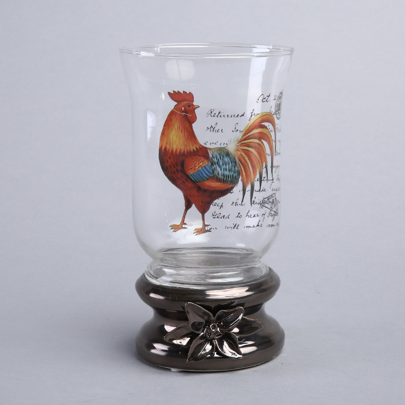 European style retro retro simple nostalgia stereoscopic pattern Candlestick large cock pattern Deco decorated glass mask candlestick YSD291A-GN16B171
