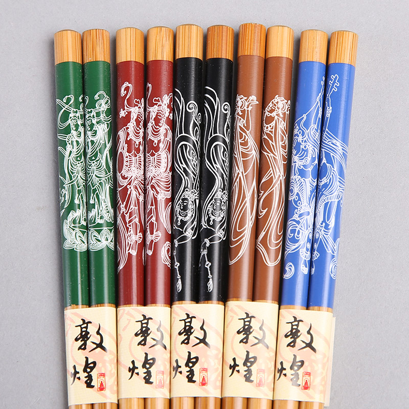 Dunhuang pattern bamboo and wood chopsticks household chopsticks with chopsticks with anti slide and retractor chopsticks (5 pairs / sets) FT044