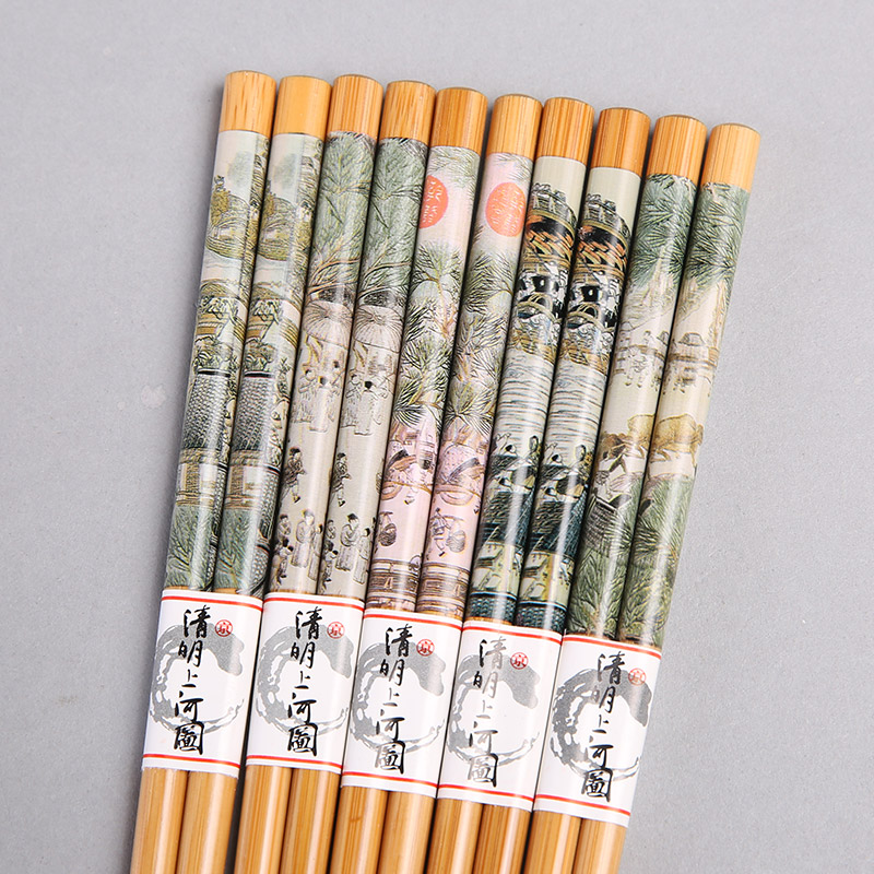 Riverside bamboo chopsticks chopsticks pattern household gifts chopsticks chopsticks (5 double slip hook / set) FT014