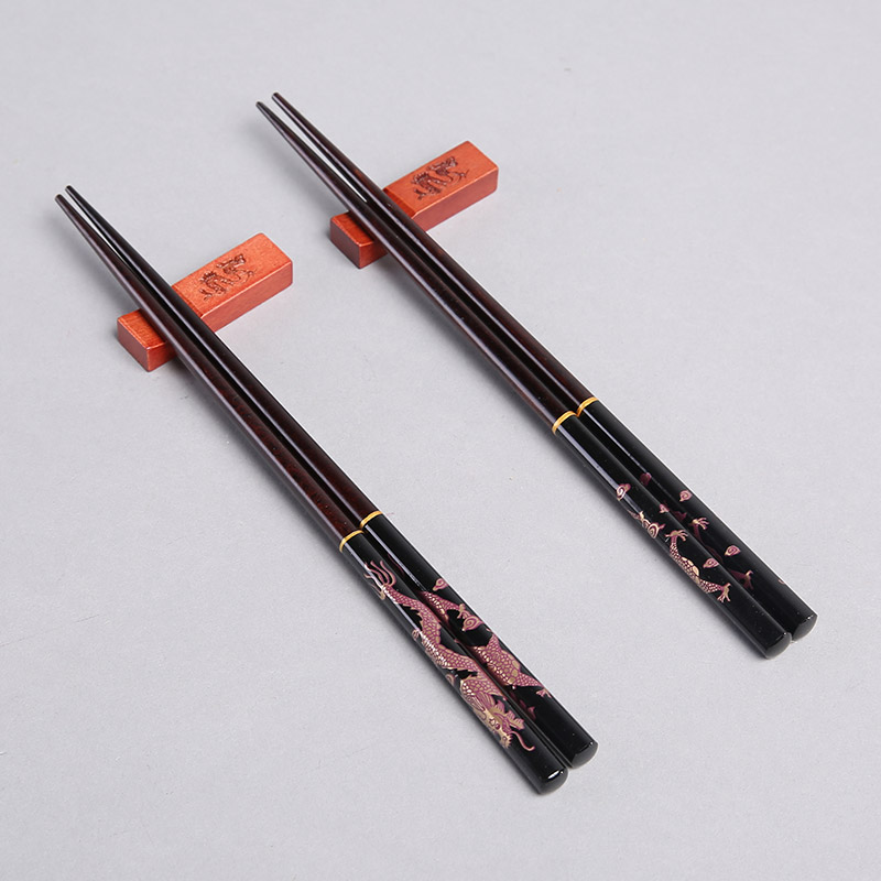 Black bottom gold dragon top grade wood chopsticks 2 pairs of natural health high grade gift FT123