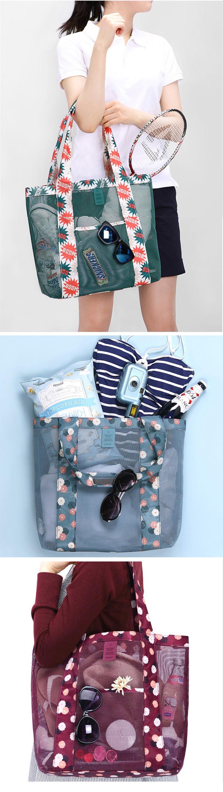 WEEKEIGHT fashion female mesh single shoulder bag shopping bag bag bag size Travel Beach Bag3
