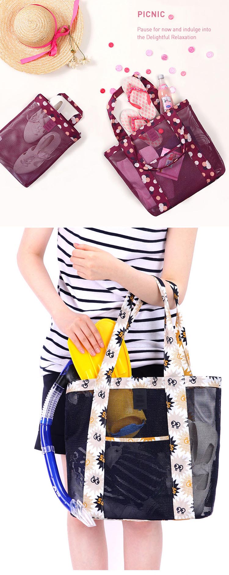 WEEKEIGHT fashion female mesh single shoulder bag shopping bag bag bag size Travel Beach Bag8