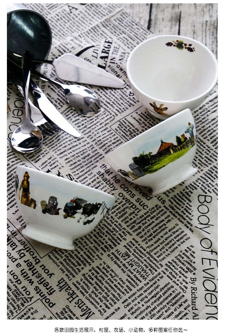 Carrier retro pastoral village wind ceramic bowl small soup bowl rice dessert bowl household salad bowl teapot6