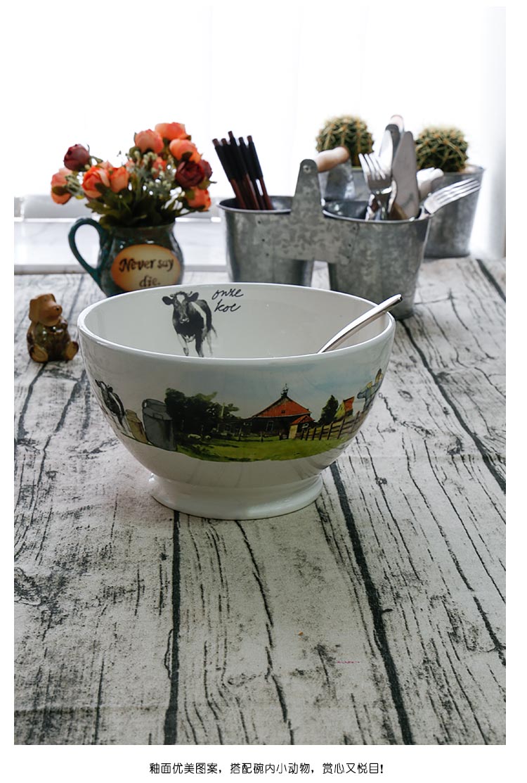 Carrier retro pastoral village wind ceramic bowl small soup bowl rice dessert bowl household salad bowl teapot12