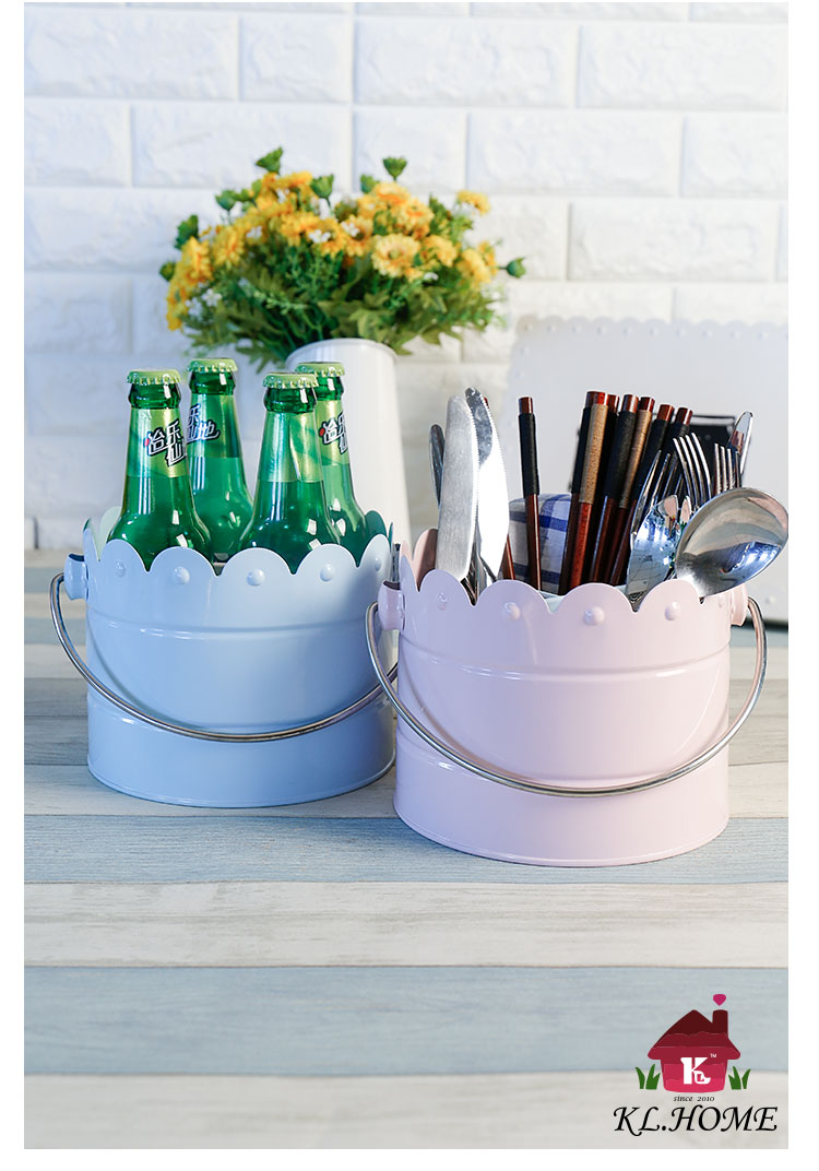 Carrier minimalist small fresh lace tableware barrel thickened tin stationery knife and fork beer four grid basket1