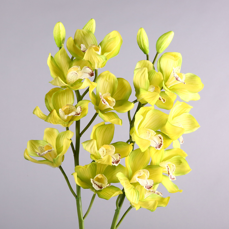 Artificial flowers nine Cymbidium (light yellow) Home Furnishing floral hall indoor simulation table Home Furnishing office model room decoration flower flower simulation RYYP443