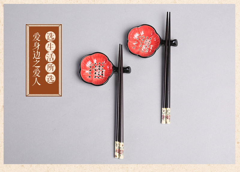 High grade wood chopsticks with shank red dish 2 pairs of natural health high grade gift FT163
