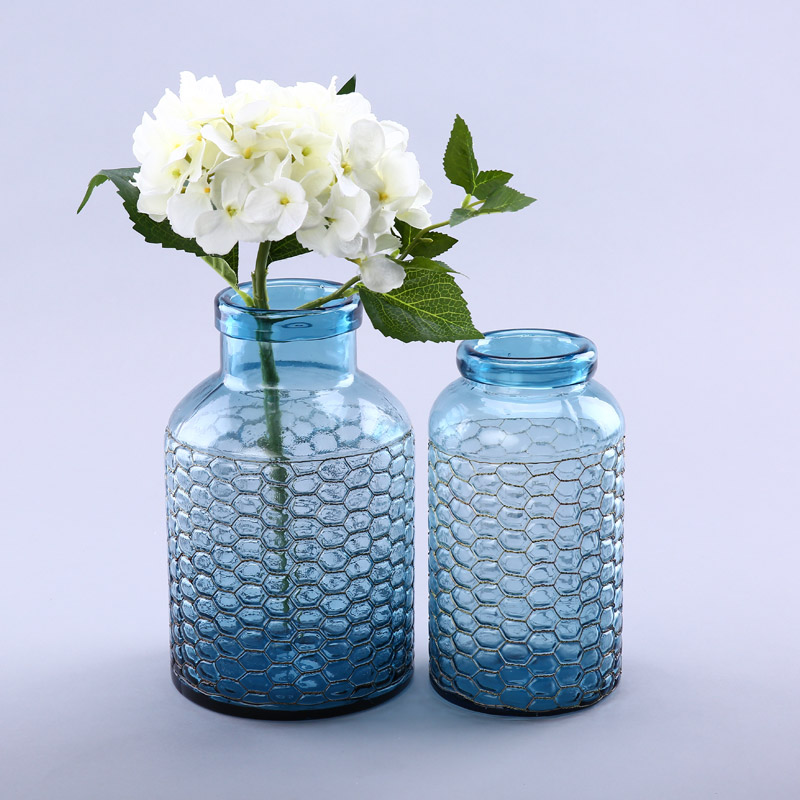 Simple blue glass vase flower Home Furnishing decorative glass crafts YL182