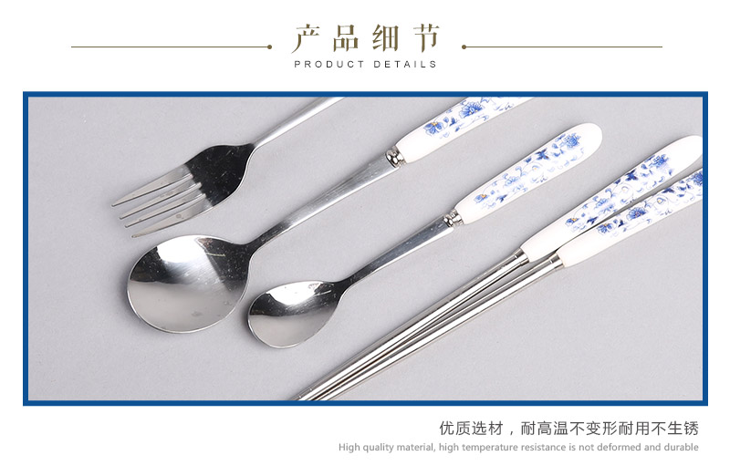 Celadon top wood chopsticks spoon fork 4 sets suit natural health high grade gift FT165