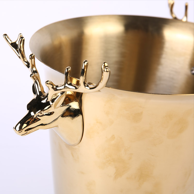 鹿头欧式冰桶（金色） 欧美法式奢华贵大气金属色餐吧台厅摆件装饰品冰酒桶 ZS053