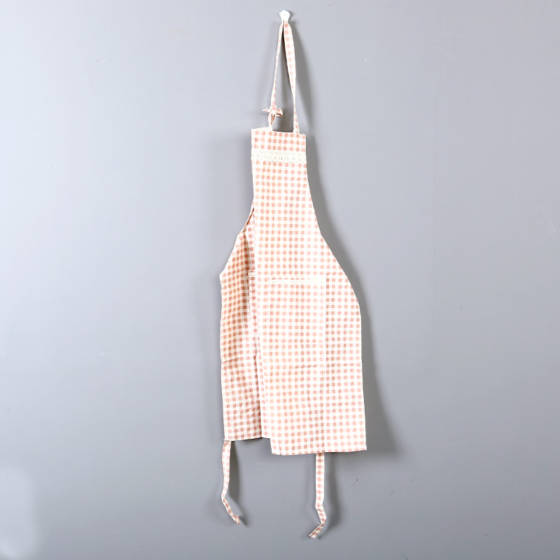 Linen apron powder lattice female sleeveless smock simple apron anti oil2