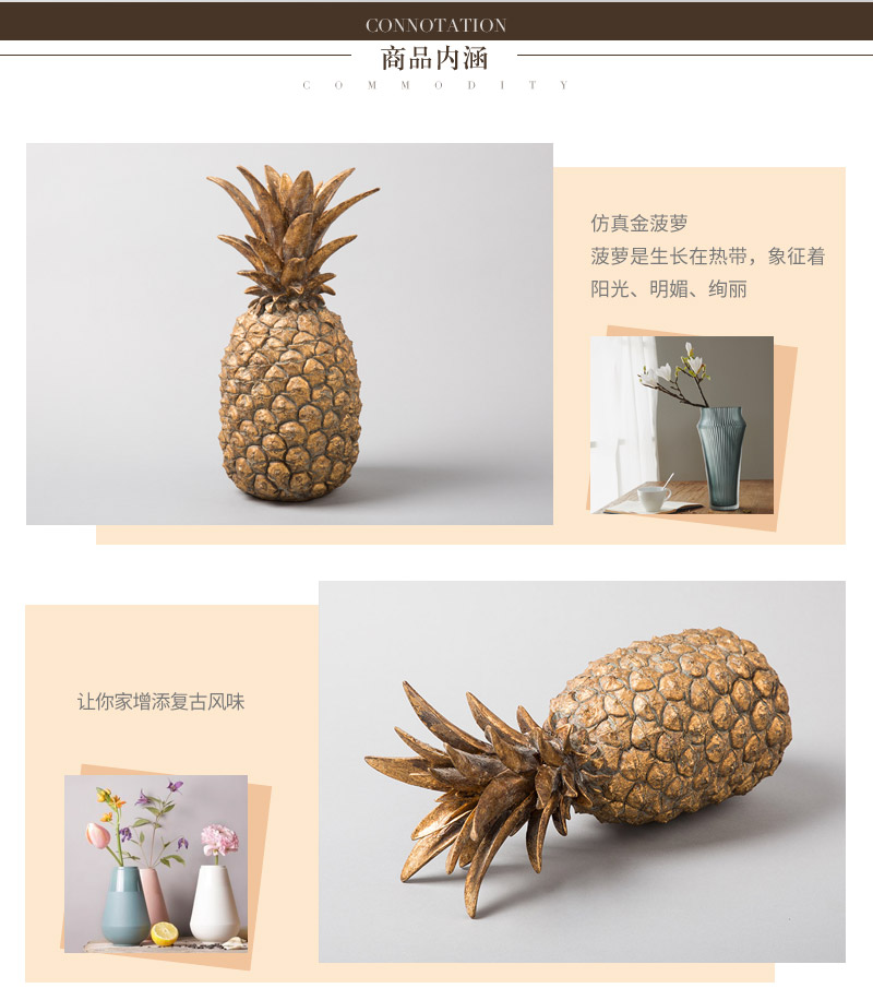 Simple creative golden pineapple fruits decoration decorative resin J6S213