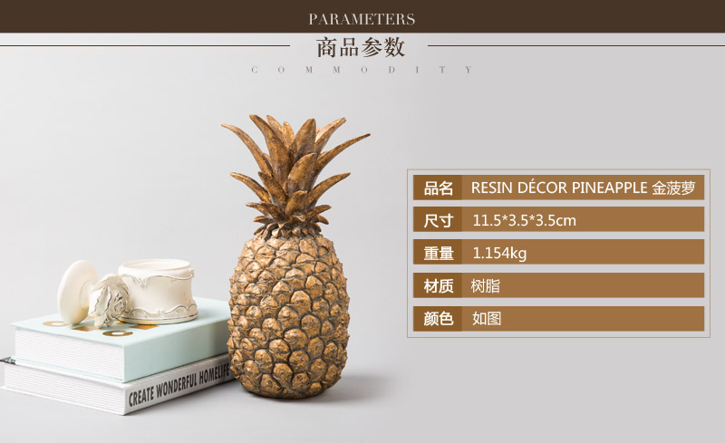 Simple creative golden pineapple fruits decoration decorative resin J6S212