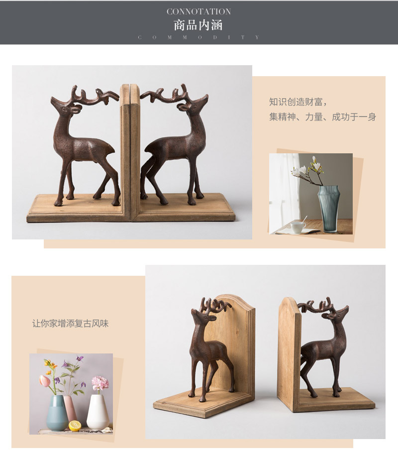 European simple wooden deer animal ornaments crafts A65073 book by book3