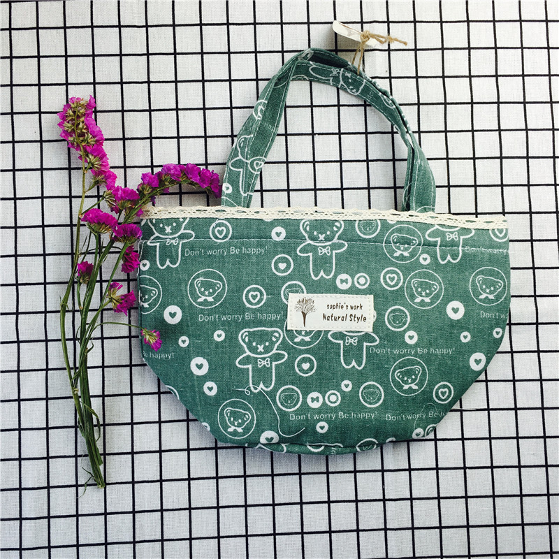 Simple and practical dark green cotton fabric bag1