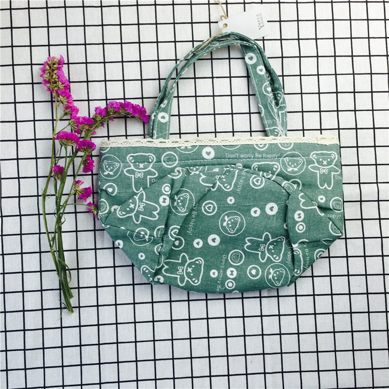 Simple and practical dark green cotton fabric bag2