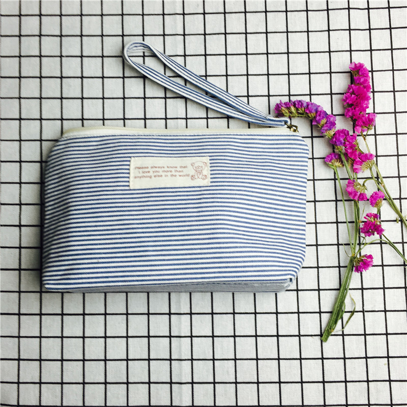Simple striped light blue cotton null purse make-up bag1
