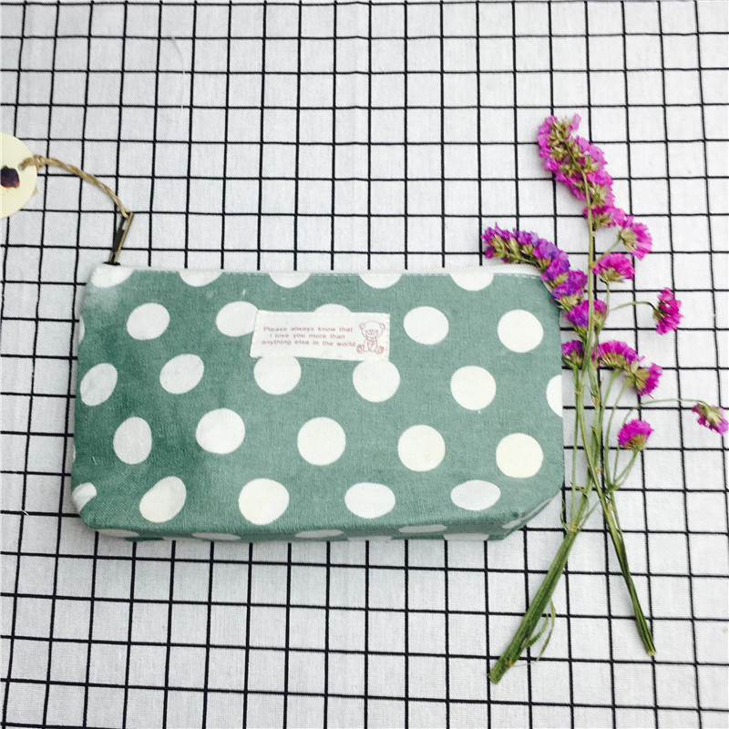 Simple wave point green cotton null purse make-up bag1