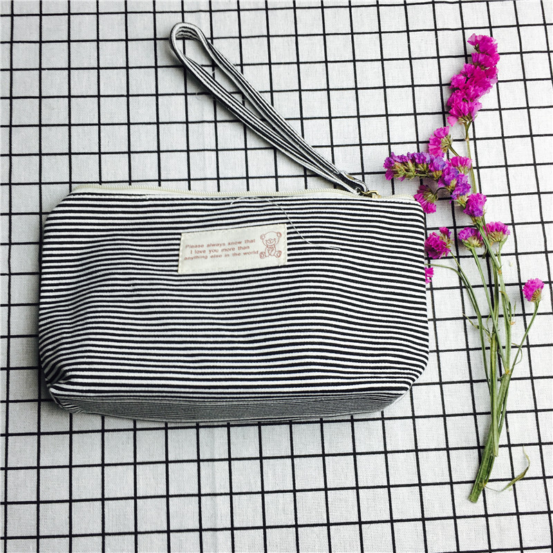Simple black and white striped cotton cloth null purse make-up bag1