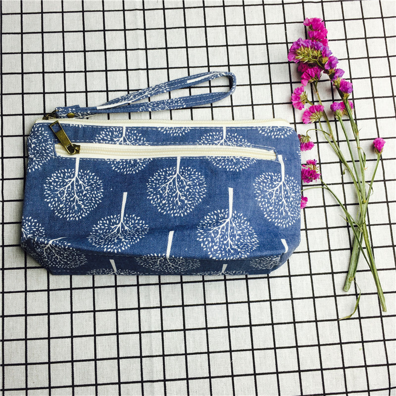 Simple pastoral blue cotton null purse make-up bag2