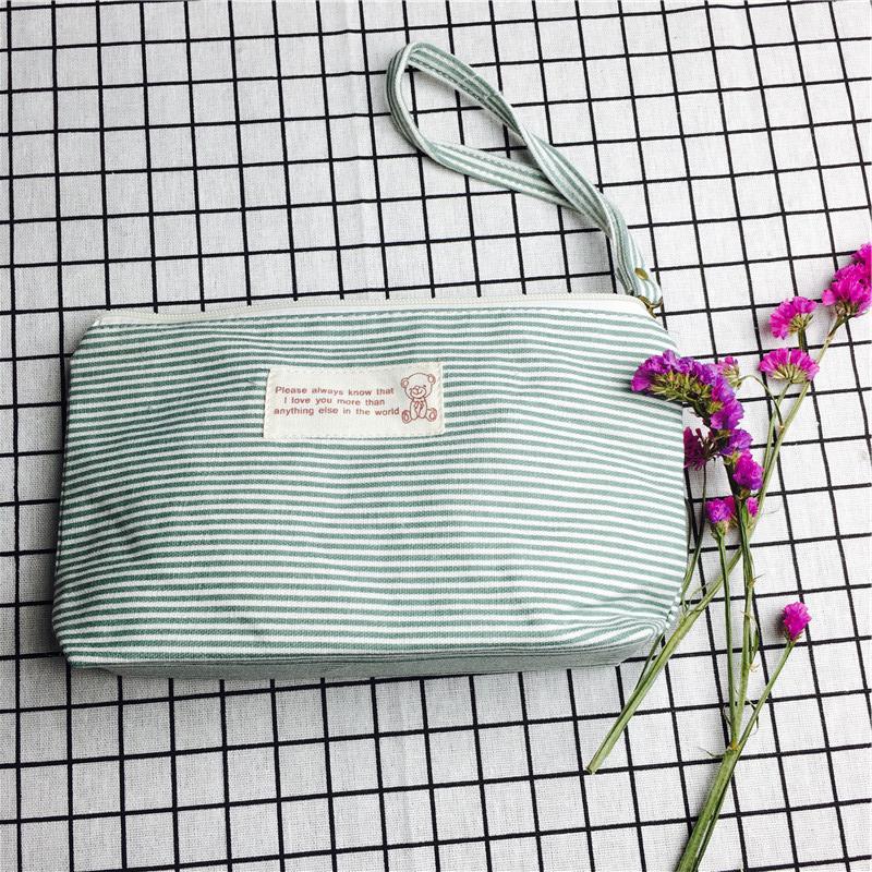 Simple striped green cotton null purse make-up bag1