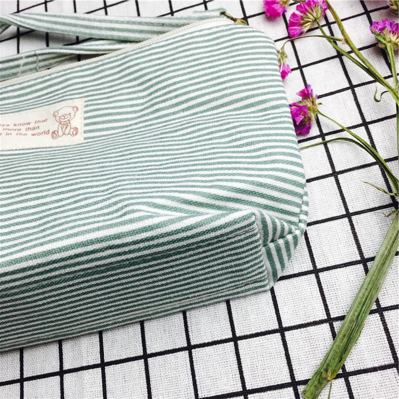 Simple striped green cotton null purse make-up bag3