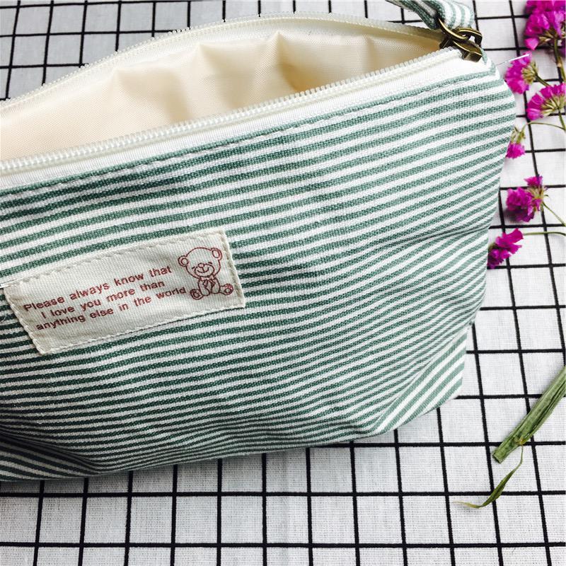 Simple striped green cotton null purse make-up bag5