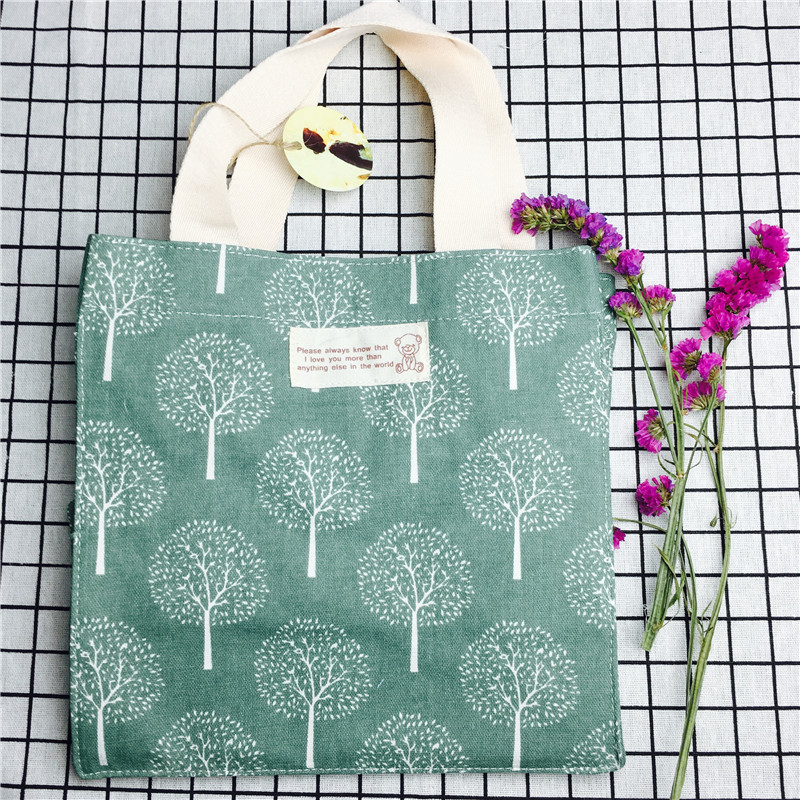 Simple pastoral green medium cotton hand bag environmental protection bag1