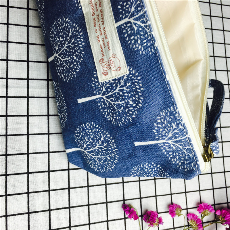 Simple pastoral blue cotton null purse make-up bag5